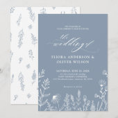 Eenvoudig minimalistisch wild-mosterd blauw huweli kaart (Voorkant / Achterkant)