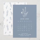 Eenvoudig minimalistisch wild-mosterd blauw huweli save the date (Voorkant / Achterkant)