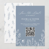 Eenvoudig minimalistisch wild-mosterd blauw huweli save the date (Voorkant / Achterkant)