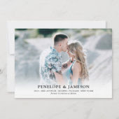 Eenvoudig minimalistisch wild-mosterd blauw huweli save the date (Achterkant)