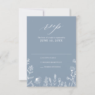 Eenvoudig minimalistisch wild-mosterd Blue Wedding RSVP Kaartje