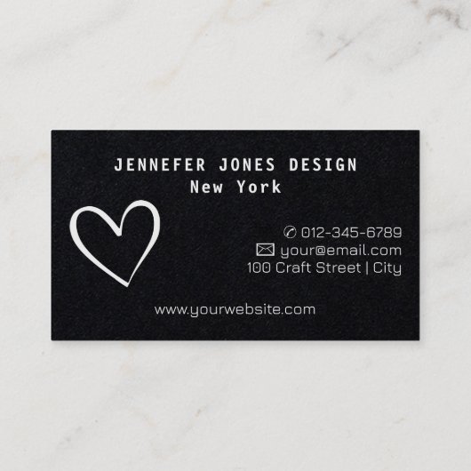 Eenvoudig minimalistisch wit zwart met liefdeshart visitekaartje (Achterkant)