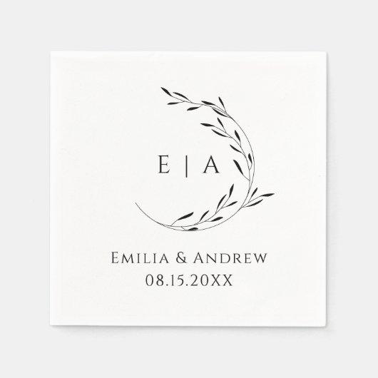 Eenvoudig minimalistisch Wreath Wedding Monogram Servet (Voorkant)