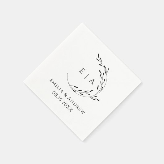 Eenvoudig minimalistisch Wreath Wedding Monogram Servet (Hoek)