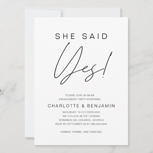 Eenvoudig minimalistisch zei ze: ja, partij kaart (Voorkant)