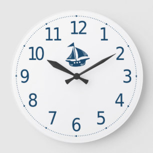 Eenvoudig minimalistisch zeilschip Nautical   Wand Grote Klok