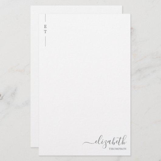 Eenvoudig minimalistisch zilvergrijs monogram Init Briefpapier (Voorkant / Achterkant)