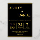 Eenvoudig minimalistisch zwart en goudhuwelijk folie uitnodiging (Voorkant)