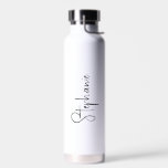 Eenvoudig minimalistisch zwart en wit elegant mode waterfles<br><div class="desc">Moderne zwarte en witte waterfles met een eenvoudig en minimalistisch design met jouw naam in een elegant script. Een schattig ontwerp perfect voor een meisje.</div>