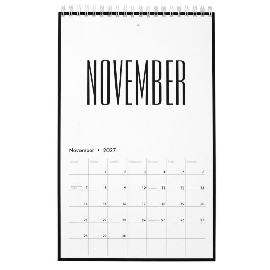 Eenvoudig Minimalistisch Zwart En Wit Frame 2027 Kalender (Nov 2027)