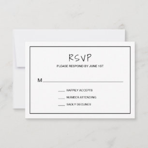 Eenvoudig minimalistisch zwart en wit modern huwel RSVP kaartje