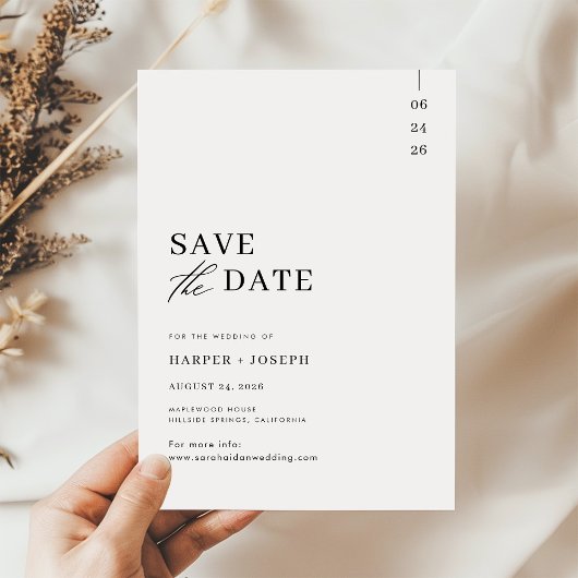 Eenvoudig Minimalistisch Zwart en Wit Schrift Huwe Save The Date