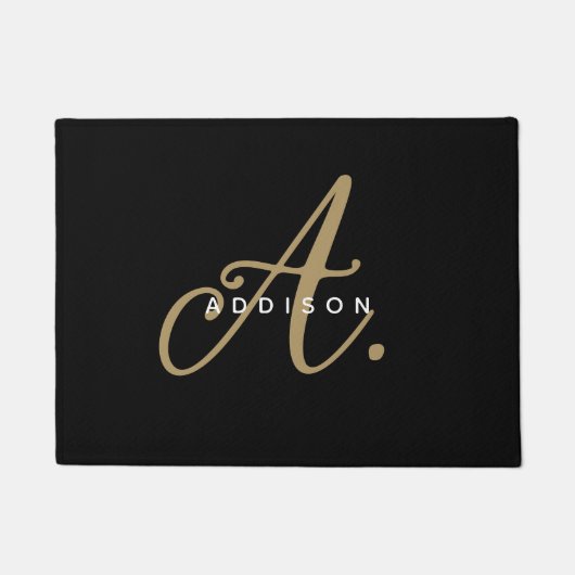 Eenvoudig minimalistisch zwart-gouden script monog deurmat (Voorkant)