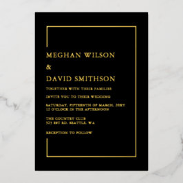 Eenvoudig minimalistisch zwart modern huwelijk folie uitnodiging