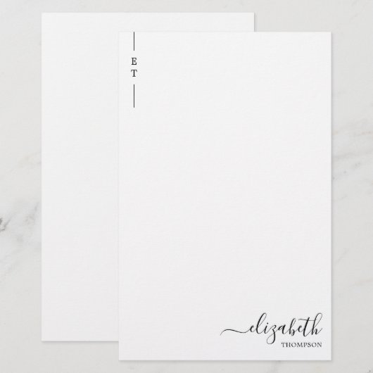 Eenvoudig minimalistisch zwart monogram Initiaal Briefpapier (Voorkant / Achterkant)