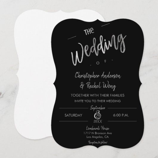 Eenvoudig minimalistisch zwart script, zilveren br kaart (Voorkant / Achterkant)