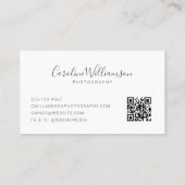 Eenvoudig minimalistisch zwart script zwart-wit QR Visitekaartje (Achterkant)