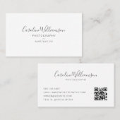 Eenvoudig minimalistisch zwart script zwart-wit QR Visitekaartje (Voorkant / Achterkant)