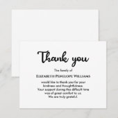 Eenvoudig minimalistisch zwart-wit begrafenismonum bedankkaart (Voorkant / Achterkant)