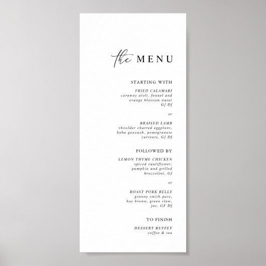 Eenvoudig minimalistisch zwart wit bruiloft diner  poster (Voorkant)