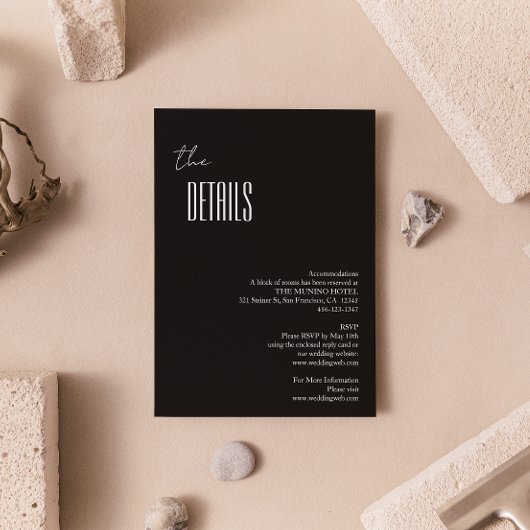 Eenvoudig minimalistisch zwart-wit bruiloft - Gege Informatiekaartje