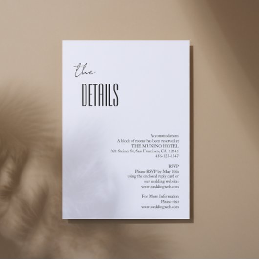 Eenvoudig minimalistisch zwart-wit bruiloft - Gege Informatiekaartje