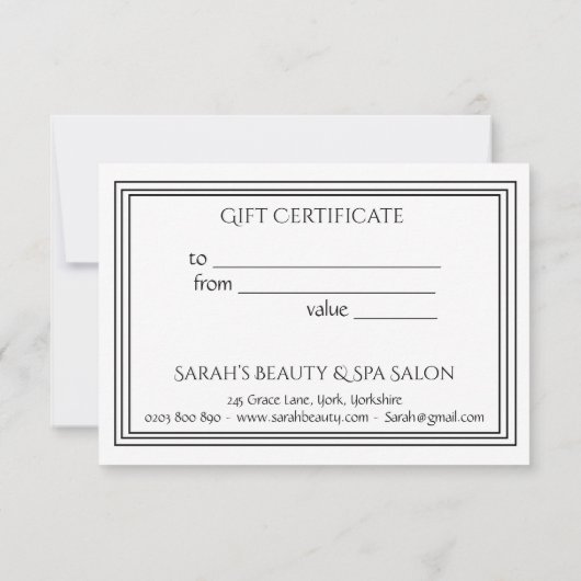 Eenvoudig minimalistisch zwart-wit cadeaucertifica (Achterkant)