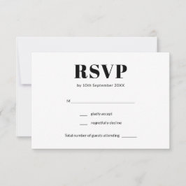 Eenvoudig minimalistisch zwart-wit elegant huwelij RSVP kaartje