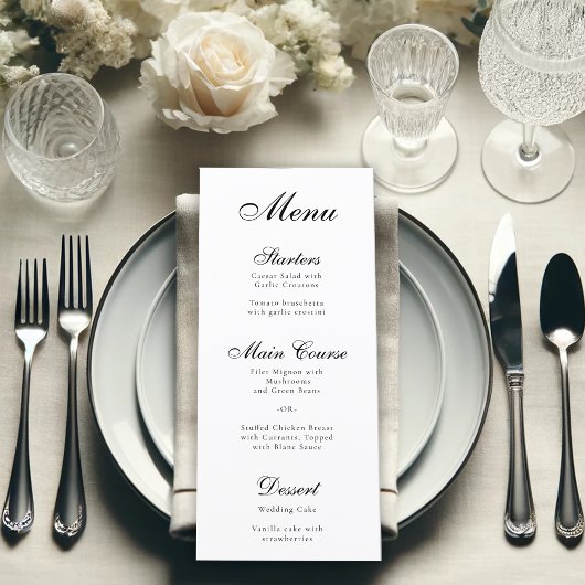 Eenvoudig minimalistisch zwart-wit elegant script menu