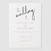 Eenvoudig minimalistisch zwart-wit fotohuwelijk vellum uitnodigingen (Voorkant)