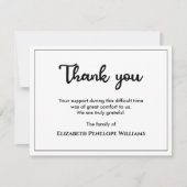 Eenvoudig minimalistisch zwart-wit gedenkteken bedankkaart (Voorkant)