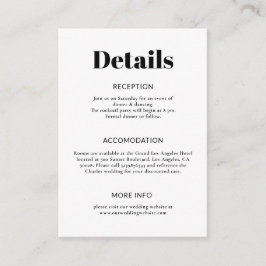 Eenvoudig minimalistisch zwart-wit huwelijk informatiekaartje