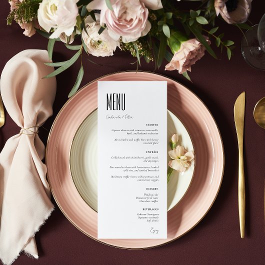 Eenvoudig minimalistisch zwart-wit huwelijk menu