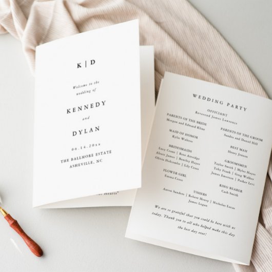 Eenvoudig minimalistisch zwart-wit huwelijk programma