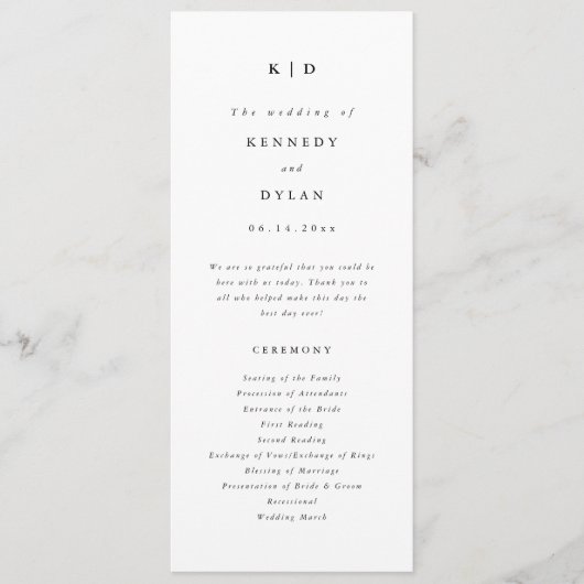 Eenvoudig minimalistisch zwart-wit huwelijk programmakaart (Voorkant)