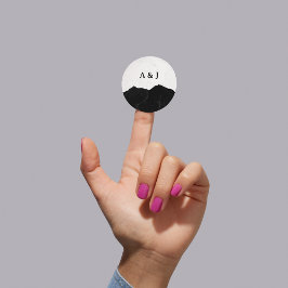 Eenvoudig minimalistisch zwart-wit huwelijk ronde sticker