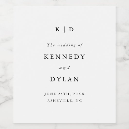 Eenvoudig minimalistisch zwart-wit huwelijk wijn etiket (Enkel label)