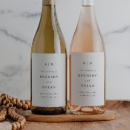 Eenvoudig minimalistisch zwart-wit huwelijk wijn etiket