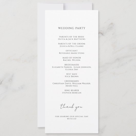 Eenvoudig minimalistisch zwart-wit huwelijksprogra (Achterkant)