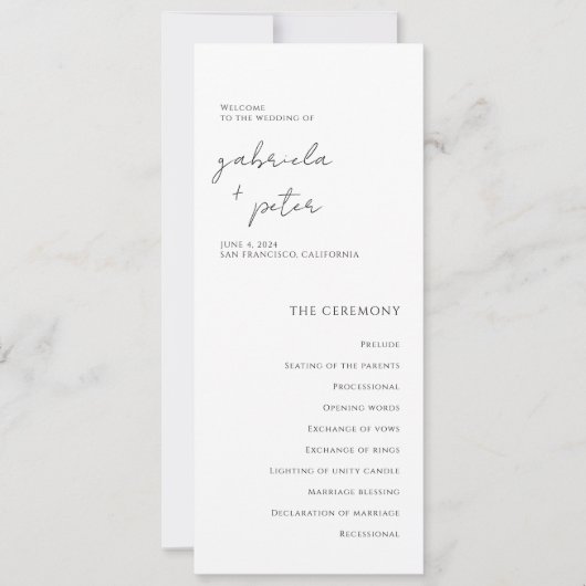 Eenvoudig minimalistisch zwart-wit huwelijksprogra (Voorkant)