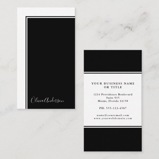 Eenvoudig minimalistisch zwart-wit kleurenblok visitekaartje (Voorkant / Achterkant)