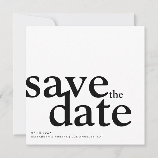 Eenvoudig minimalistisch zwart-wit, modern save the date (Voorkant)