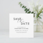 Eenvoudig Minimalistisch Zwart & Wit Script Trouwf Save The Date (Staand voorkant)