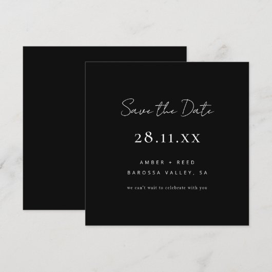Eenvoudig minimalistisch zwart-wit vierkant save the date (Voorkant / Achterkant)