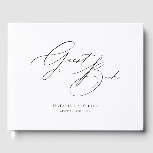 Eenvoudig minimalistisch zwart-withuwelijk gastenboek (Voorkant)