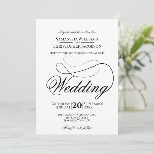 Eenvoudig minimalistisch zwart-withuwelijk kaart (Staand voorkant)