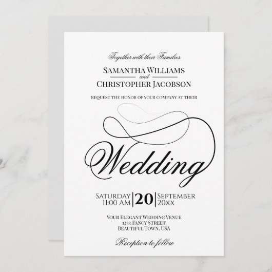 Eenvoudig minimalistisch zwart-withuwelijk kaart (Voorkant / Achterkant)