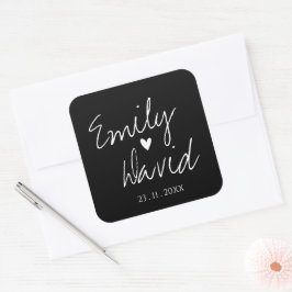Eenvoudig minimalistisch zwart-withuwelijk Squ Vierkante Sticker