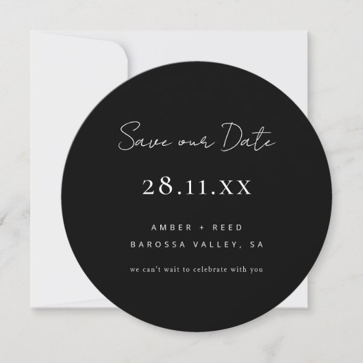 Eenvoudig minimalistisch zwart-witrondje save the date (Voorkant)
