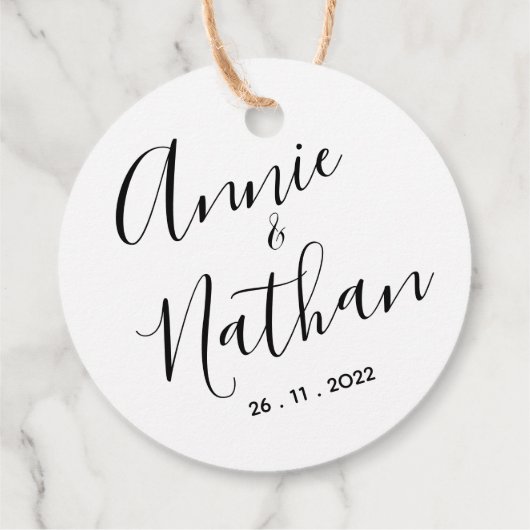 Eenvoudig Minimalistisch zwart witscript bruiloft Bedankjes Labels (Achterkant)